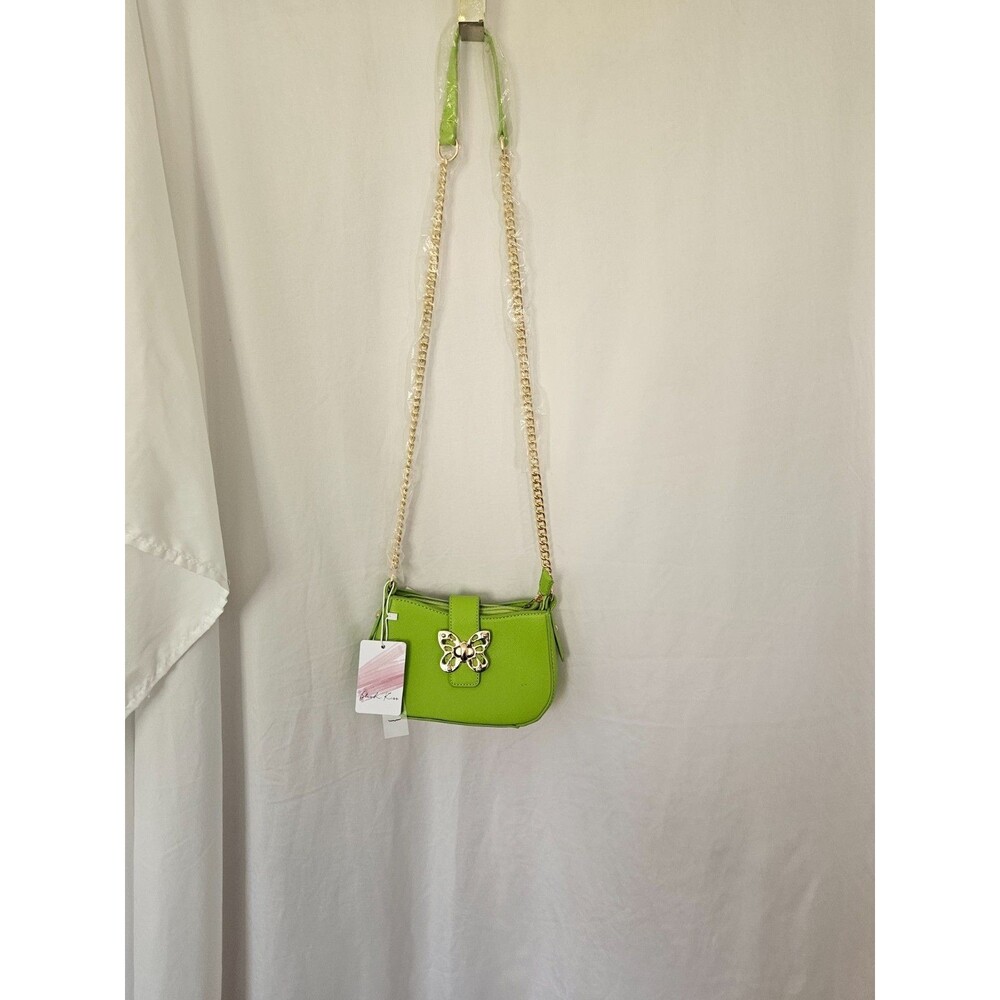 Blush Kiss Vegan Mini Purse Lime Green ‎ Gold Butterfly  Cross Body  NWT